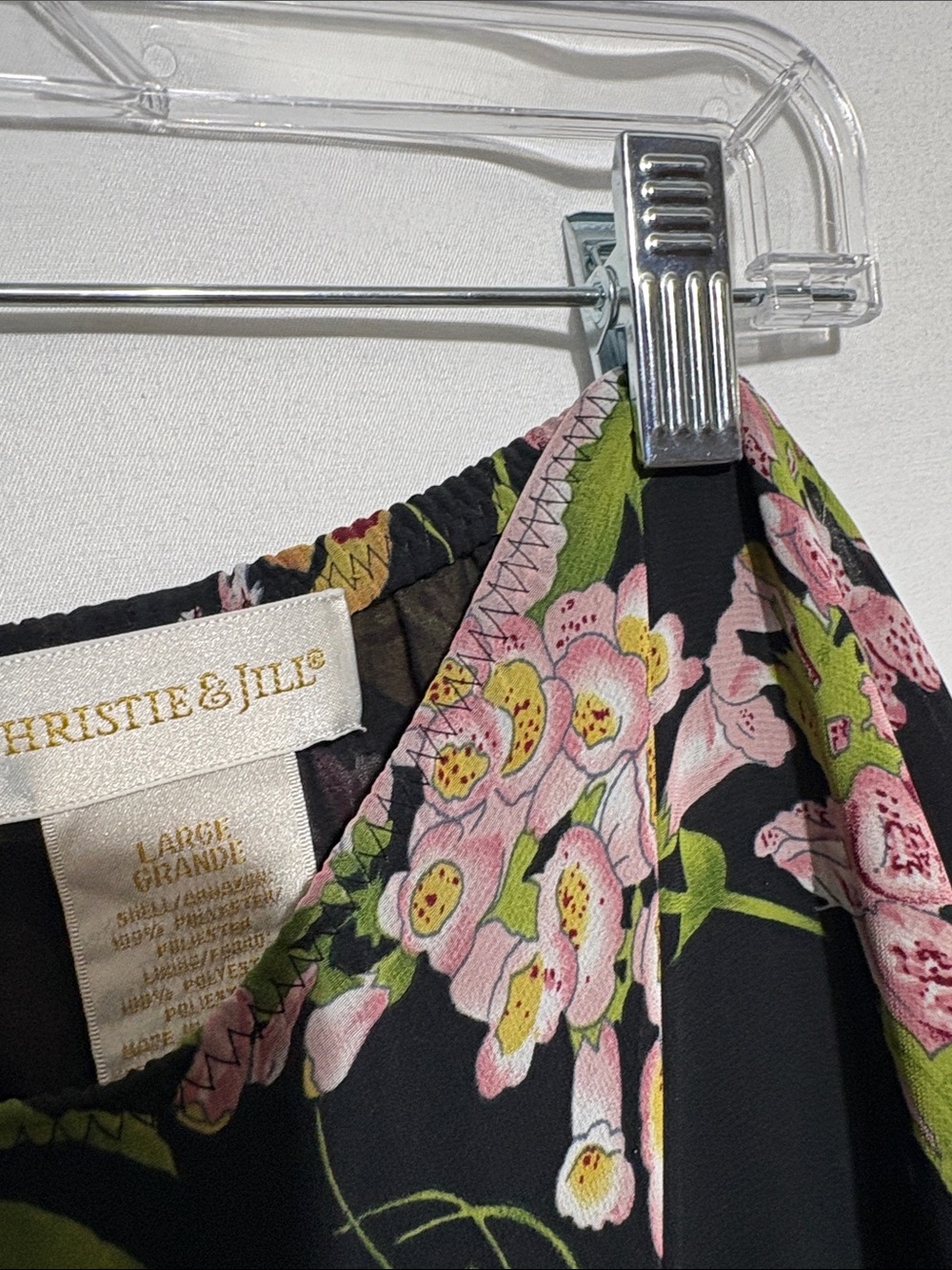Black Floral Midi Skirt with Pink & Green Bloom Print - Picture 3 of 4